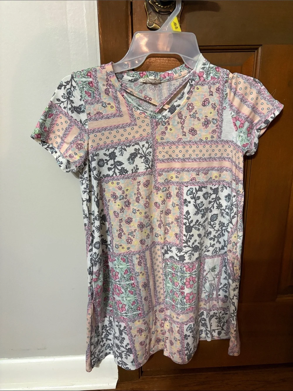 Kids Patchwork Floral Short Sleeve Top - Pink Multi